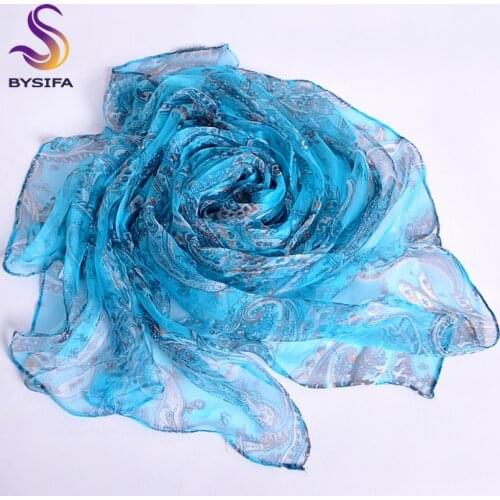 Light Blue Silk Scarves Printed 2016 New Design Fashion Accessories 100% Pure Silk Long Scarves 170*110cm Long Paisley Scarves