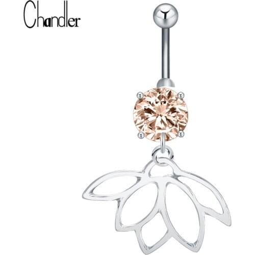 Lotus Flower Navel Belly Button Ring Surgical Steel Piercing AAA Cubic Zircon Girls Body Jewelry online shopping india sentiment