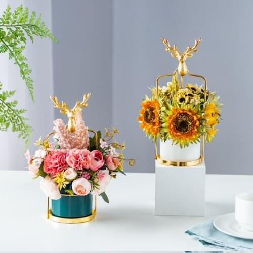 Simple Ceramic Vase+Artificial Flowers Accessories Dining Table Furnishing Crafts Home Livingroom Desktop Ornaments Decoration