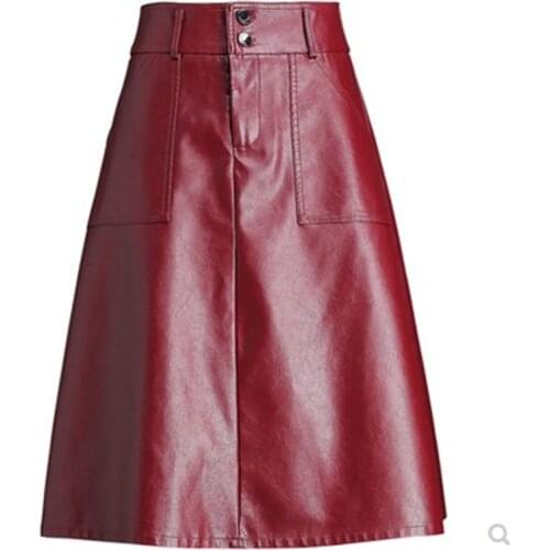 PU Leather Midi Skirt Women Office Skirt Autumn And Winter 2020 PU Skirts Suit High Waist Black Skirt Female Plus Large Size 4XL