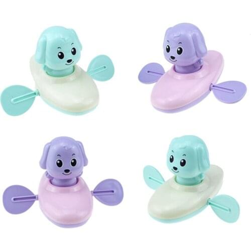 Funny Dog Rowing Boat Wind-up Clockwork Model Kids Play Water Bath Shower Toy