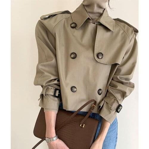 Autumn Retro Lapel Design Loose Windbreaker Women Double Breasted Oversized Long Sleeve Crop Tops Fashion Korean Coats Women