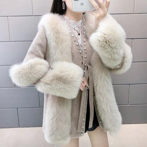 Winter Jackets Genuine Fox Fur Coat Patchwork Long Sleeve Womens Thickening Real Fur Warm Outwear
