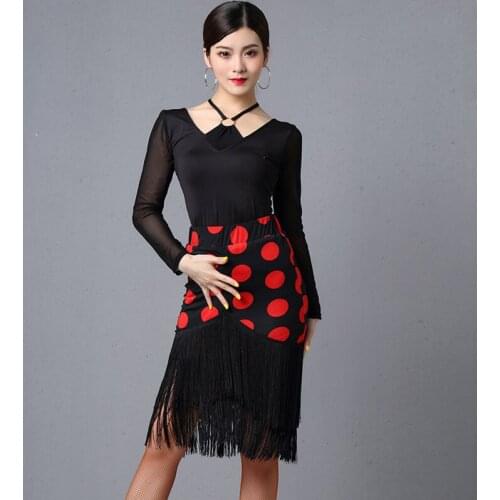 Fringe Latin Dance Skirt Women Long Sleeve Ballroom Dancing Tops Backless Salsa Costume Samba Dancewear Tap Dance Outfits DL7490