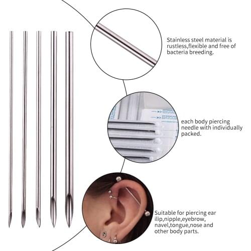 100PCS Disposable Stainless Steel Sterile Body Piercing Needles Medical Grade Tattoo Accessories Supplies 10G