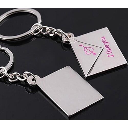 2PCS I Love You Print Couple Love Envelope Metal Keyring Keychain Key Chain Ring