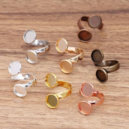 20 PCS 10mm 12mm Round Cabochon Base 7 Colors Plated Ring Settings Metal Copper Double Ring Blank For Jewelry Making