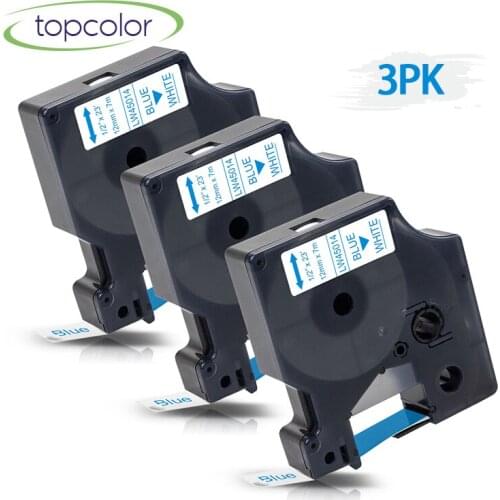 Topcolor 3PCS 45014 Printer Ribbon 12mm Compatible DYMO D1 Label Maker Blue on White 7m Long for LabelManager 100 120P 150 210D