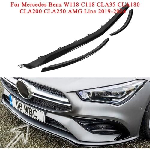 3Pcs Front Bumper Lip Body Spoiler Splitter Fins Trim For Mercedes Benz W118 C118 CLA35 CLA180 CLA200 CLA250 AMG Line 2019-2024