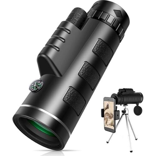40X60 Monocular Telescope HD Zoom Monocular Binoculars with Smartphone Holde&Tripod FMC BAK4 Weak Night Vision Pocket Telescope