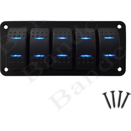 5 Gang Pre-Wired Rocker Switch Panel + 5Pin On Off SPST Rocker Switch for Car Dash Marine Boat Camper Lorry Bus, Dual Led Lights