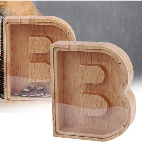 80% Dropshipping!!Letter-Shaped Piggy Bank Personalized Transparent Window Burly Wood Meaningful Letters Coin Bank Kid Toys