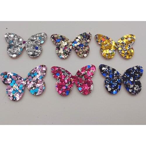 60PCS/lot 4x3CM Glitter Baby Girls Hair Accessories Sequins Butterfly Padded Appliqued for BB Clip Decoration