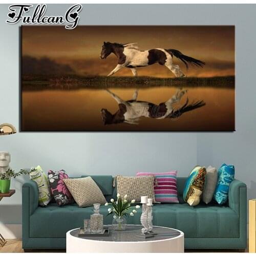 FULLCANG Animal horse Lake scenery large diamond painting 5d diy full drill mosaic embroidery kits wall decoration FC3606