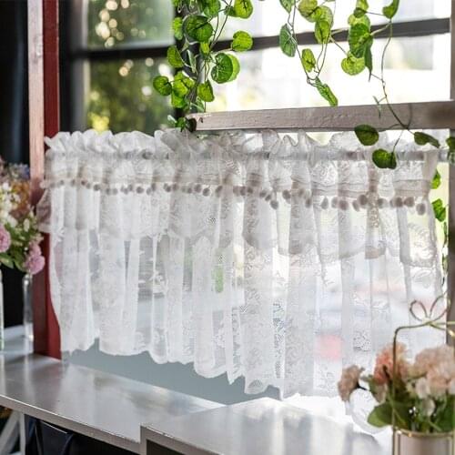 American Lace Window Screen Short White Mesh Florals Tulle Sheer Bay Window Half Partition Curtain For home Decoration MY384-3