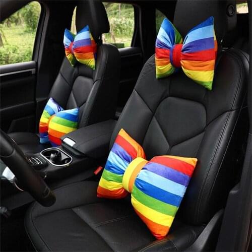 Car Headrest Stripe Pillows Cushion Auto for Women Seatbelt Protect Lumbar Fashionable Head Rest Seat Car Goods Accessories