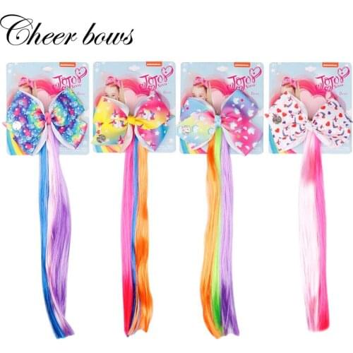 4 Pcs/Lot 4.5 Inch Cartoon Printed Hair Bow With Ponytail Holder for Girls Cheerleading Hairbows 12 Inch Holder Hair Accessories