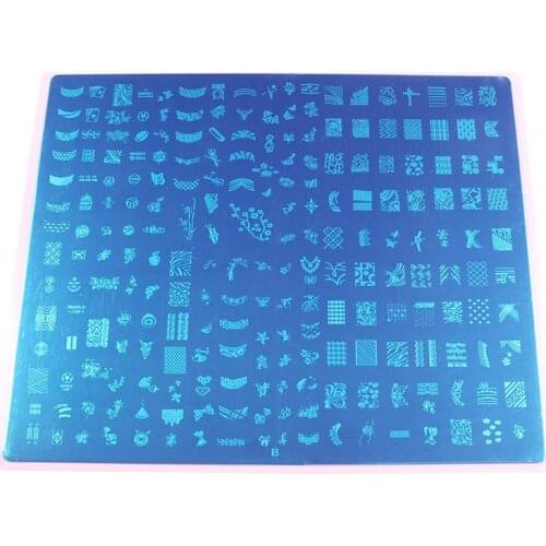 Big Size B Nail Art Template Image Stamping Plate Nail Tools More Different Designs With Pink Plastic Holder