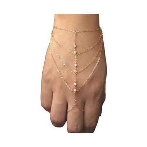 European and American Fashion Multi-layer Fringed Bracelet Inlaid with White Rhinestone Finger Integrated Bracelet