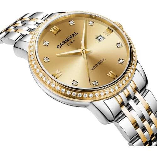 2019 New Mechanical Watch Women Swiss CARNIVAL Luxury Women Watches Sapphire Calendar Diamond Bezel Waterproof Relogio feminino