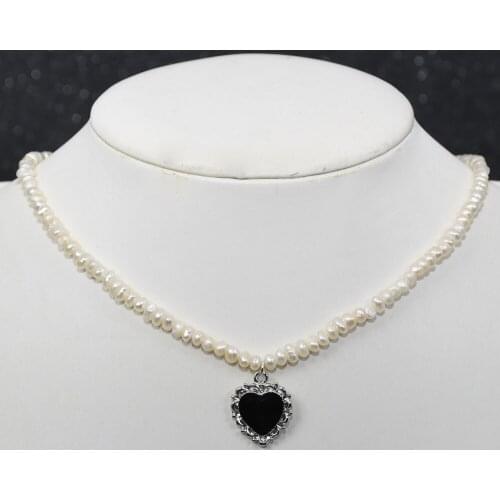 Retro style minimalist real pearl necklace pendant choker black heart necklace daily jewelry elegant party accessory for women