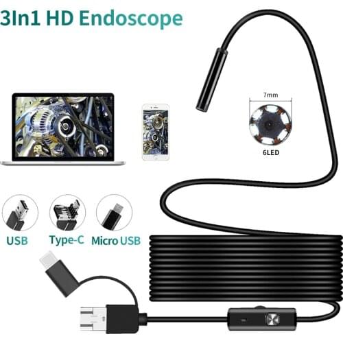Dodosee 7mm Lens USB Endoscope Camera Waterproof Flexible Wire Snake Tube Inspection Borescope For OTG Compatible Android Phones
