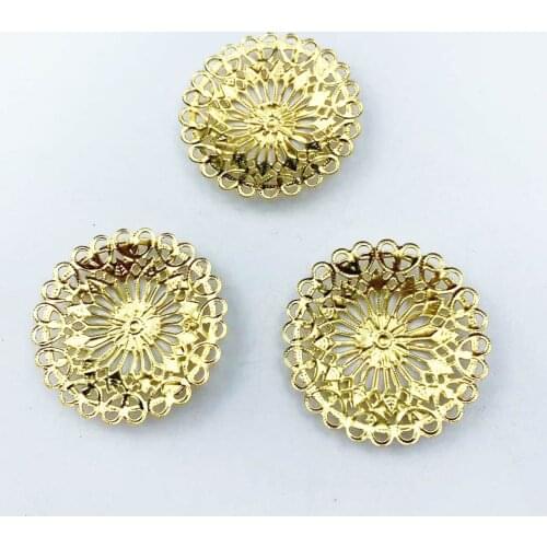 20pcs 39mm Metal Flower Filigree Wraps Crafts Gift Decoration DIY Cosplay Bridal hair accessories Wholesale Charms