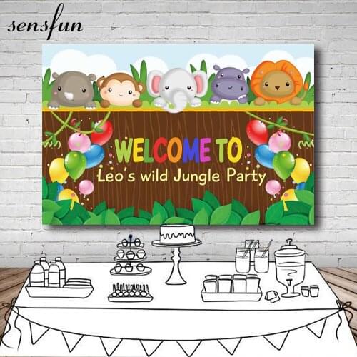Cartoon Animals Kids 1st Birthday Party Backdrops For Photo Studio Balloons Lion Elephant Safari Jungle Photography Backgrounds