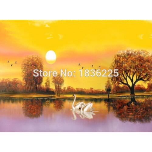 Sunrise paintings swan pictures handmade seascapes painting lake oil painting on canvas sunset oil painting for home decor