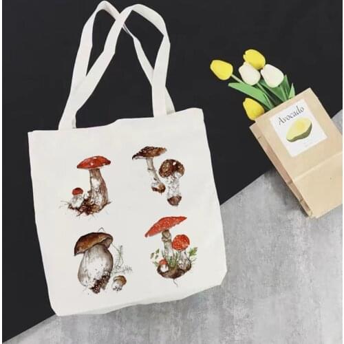 Gothic Women Bags Large Capacity Harajuku Cartoon Vintage Mushroom Shopping Bag Canvas Bag Funny Womens Shoulder Bags for Girls
