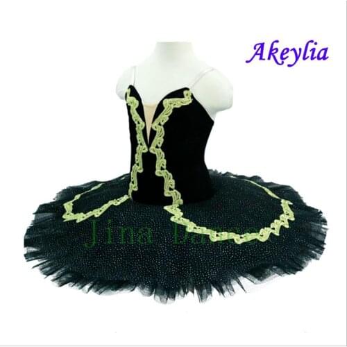 Classical Platter Tutu Costume Adults Black Gold Professional Tutu Paquita Peformance Ballerina Pancake Tutu for girls
