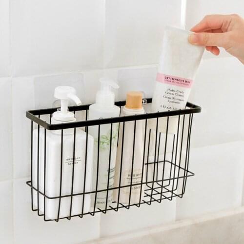 Storage Basket Creative White Kitchen Self-adhesion Kitchen Bathroom Iron Wire Basket Bin Storage Rack Mesh Organizer Basket