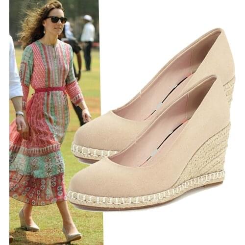 LIHUAMAO Suede Wedges round toe ankle strap platform espadrilles shoes casual women high heel pumps slingback dancing elegance