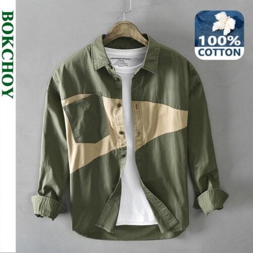 Patchwork Men Shirt Loose Cotton Long Sleeve Vintage Safari Style Autumn Winter New GML04-Z119