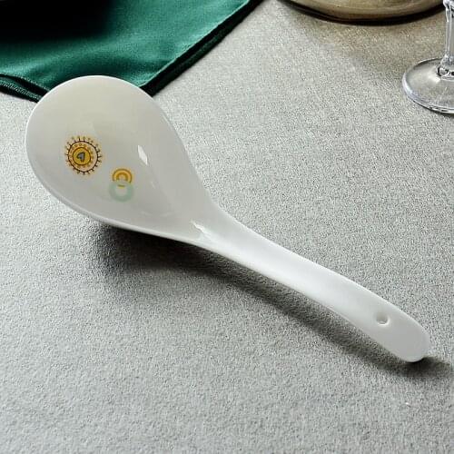 Fine bone china spoon ladle for serving, ceramic spoon kichen, long scoop for cooking, cute cartoon design, cooking utensil