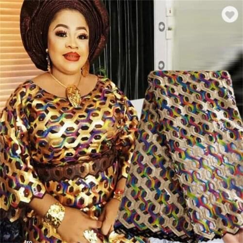 Kalume African Sequins Lace Fabric Nigerian Net Lace Fabric High Quality French Mesh Lace Fabric 5 Yards For Diy Dress Sew F2517