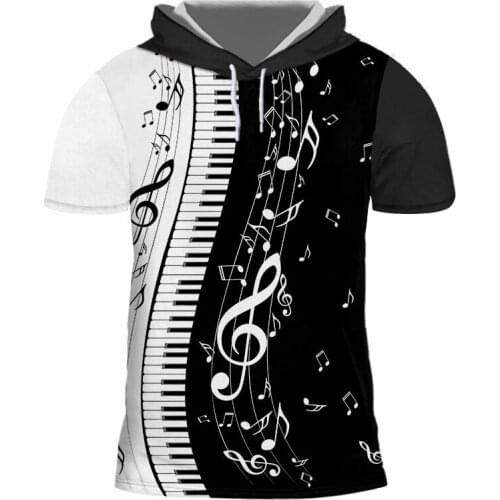 Fashion Men Piano Hooded T-Shirt Music Aesthetic Tshirt Men Women 3D Printed Keyboard Harajuku Tee Shirt Homme Tops Harajuku