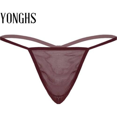 Mens See-through Mesh Underwear Lingerie Hot Sexy Bulge Pouch G-string Thong Briefs Low Waist Elastic Waistband T-back Panties
