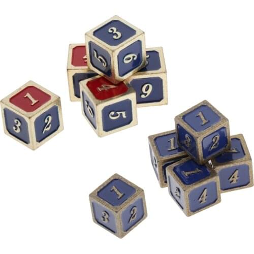 Set of 5 Six Sided 16mm DnD Metal D6 Dice RPG MTG Dice Gilt-edged Retro Golden/Bronze Edge and Number