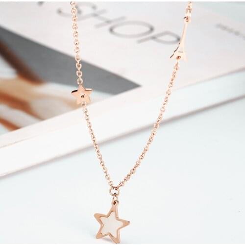 Stainless Steel Initial Pentagram Necklace with White Shell Rose Gold Choker Necklace for Women Collier Femme Jewelry