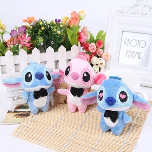 Disney 8Cm Stitch Plush Toys Anime Flowers Bouquets Kawaii Keychain Wedding Bride Birthday Present Decoration Kids Toys 1Pc