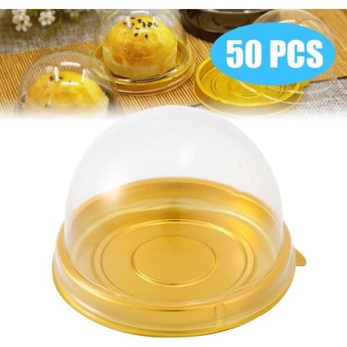 Transparent Egg-Yolk Puff Box 50pcs Plastic Cupcake Packing Boxes Case Mini For Mooncake Cake Muffin Pod Party Decor Supplies