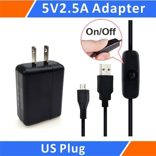 Raspberry Pi 3 5V 2.5A Power Supply / Adapter / Charger and Micro USB Cable with ON / OFF Switch kit (US)