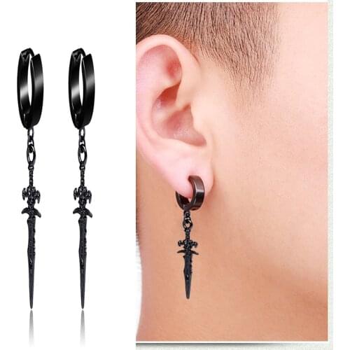 Gothic Cross Dangle Earrings Personality Hip-hop Street Couple Earrings Trendy Men and Women Ear Clip Cross Sword Earrings