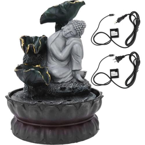 Sitting Sleeping Buddha Statue Water LED Fountain Ornaments for Home Office Desktop Decor Home Decoration