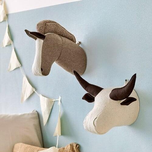 Nordic 3D Animal Head Wall Decoration Stuffed Elephant Horse Head Wall Hangings Modern Home Decor Children Kids Bedroom Pendant