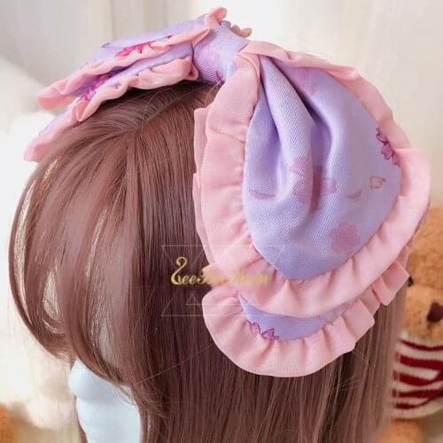 Kawaii Bow Lace Headband Sweet Lolita Women Halloween Cosplay Headwear Adult Hair Band Cute Girl Pink Lolita Hair Accessories