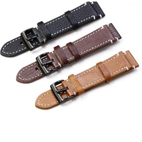 T-AMQ 18 19 20 21 22 23 24mm Brown Black Genuine Leather Watch Band Mens Wristwatch Strap+Pin Buckle European style Bracelet-52