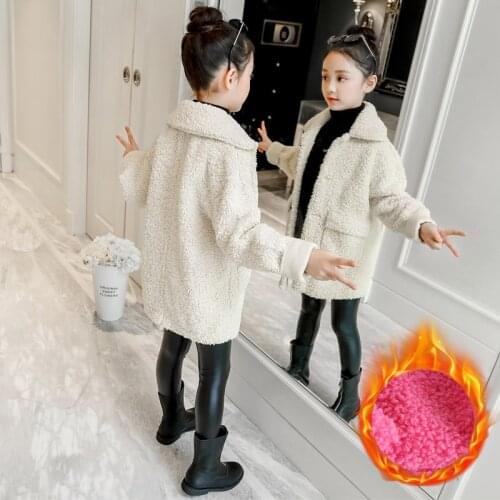 Girl Outwear warm Coat 2020 Winter 3-11 12 Years Teenager lambswool Collar Thickening Medium Long Kids Girls Fashion Coat