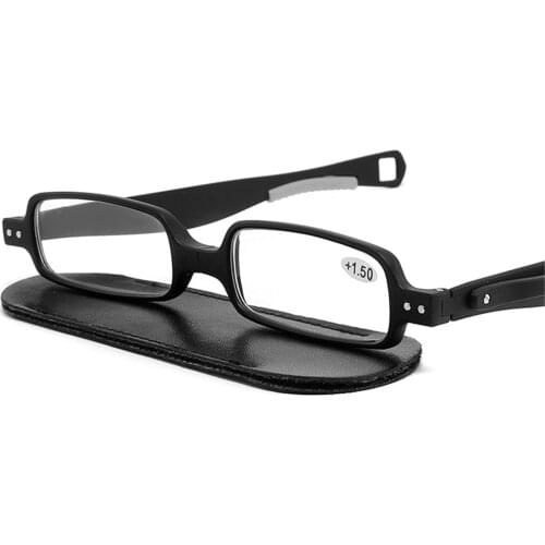 Rotating Folding Reading Glasses Men Women Superthin Rectangle Full-rim Classic 4 Colors with Case +1 +1.5 +2 +2.5 +3 +3.5 +4